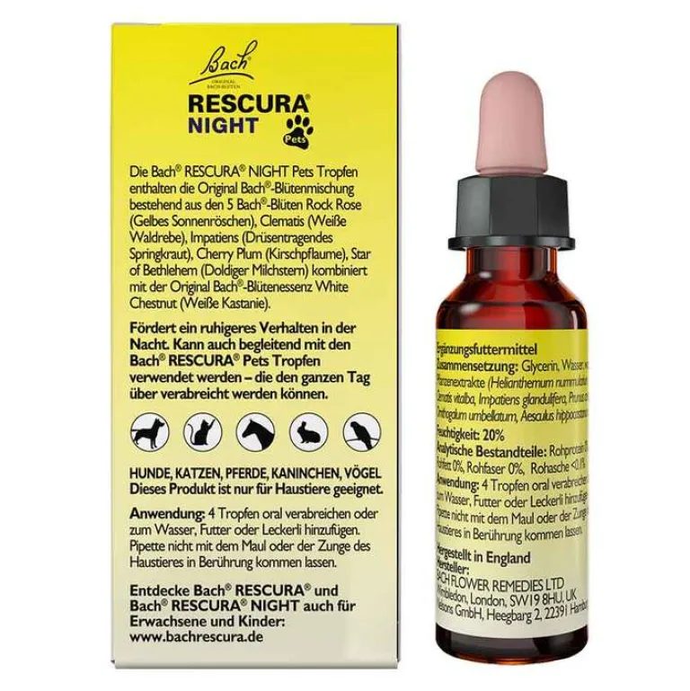 Rescura Bachblütentropfen|Bachblüten Für Tiere-Bachblüten Original Night Pets Tropfen alkoholfrei , 10 ml