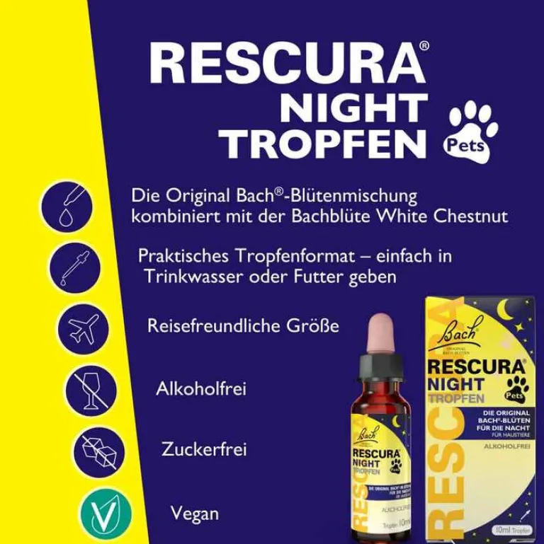 Rescura Bachblütentropfen|Bachblüten Für Tiere-Bachblüten Original Night Pets Tropfen alkoholfrei , 10 ml